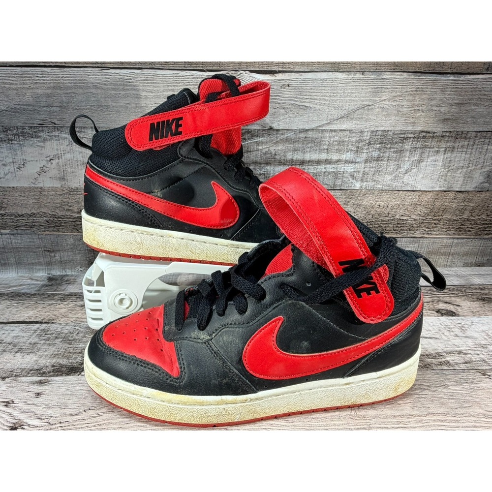 Nike Boys Court Borough Mid 2 GS CD7782-003 Black Red White Sneaker Shoes Sz 6Y